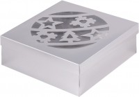 Коробка для зефира, тортов и пирожных с прозрачным окном (Новогодний шар серебро) 200х200х70 мм