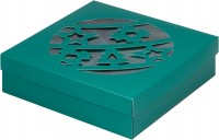 Коробка под ассорти сладостей с прозрачным окном (Новогодний шар-зеленая матовая) 200х200х55 мм