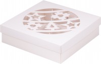 Коробка под ассорти сладостей с прозрачным окном (Новогодний шар белая) 200х200х55 мм
