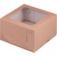 Коробка для капкейков на 4 шт с прямоугольным окном (крафт) 160х160х100 мм