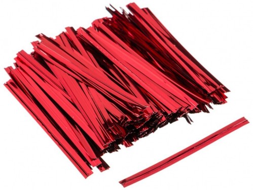 Твист-лента (завязки) для пакетиков красная 8 см (100 шт)