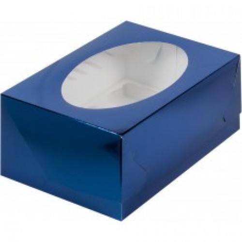 Коробка для капкейков на 6 шт с окном (синяя) 235х160х100 мм