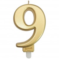Свеча Золотая цифра "9" (8 см)