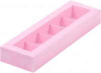 Коробка для конфет на 5 шт с пластиковой крышкой (розовая) 235х70х30 мм