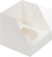 Коробка для капкейков на 1 шт 100х100х100 мм с пластиковой крышкой (белая) 