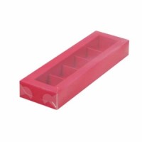 Коробка для конфет на 5 шт 235х70х30 мм с пластиковой крышкой (красная) 