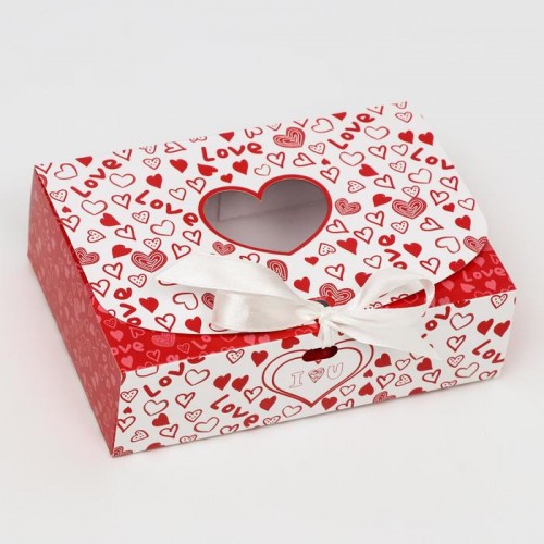 Коробка для печенья сборная (с окном) "I LOVE YOU" 16,5х11,5х5 см