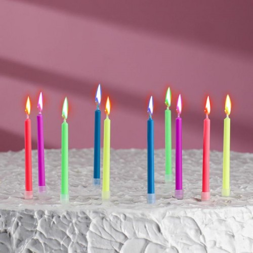 Свечи восковые для торта "Цветное пламя" 9 см (10шт)
