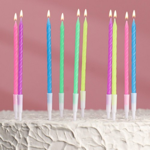 Набор свечей для торта "С днем рождения" неоновые разноцветные 14 см (10 шт)