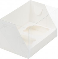 Коробка для капкейков на 2 шт с пластиковой крышкой (белая) 160х100х100 мм 