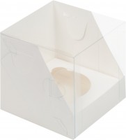 Коробка для капкейков на 1 шт с пластиковой крышкой (белая)  100х100х100 мм