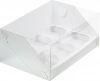 Коробка для капкейков на 6 шт ПРЕМИУМ с пластиковой крышкой (серебро) 235х160х100 мм