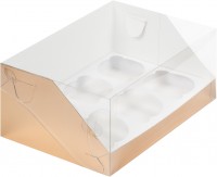 Коробка для капкейков на 6 шт ПРЕМИУМ с пластиковой крышкой  (золото) 235х160х100 мм
