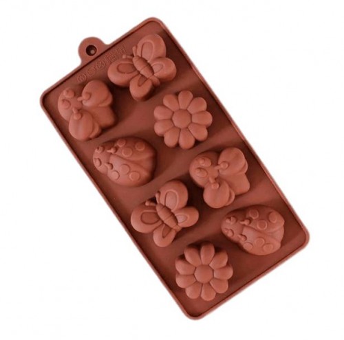 Форма для шоколада силикон "Ромашки, бабочки и жуки" 8 ячеек 4х4 см