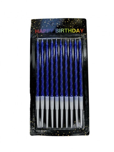 Свечи в торт "С днем рождения витые синие" 15 см (10 шт)