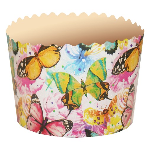 Форма бумажная для кулича "Бабочки цветные" 7х8,5 см