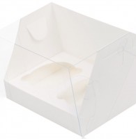 Коробка для капкейков на 2 шт с пластиковой крышкой (белая) 160х100х100 мм 
