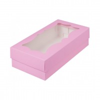 Коробка для макарон с фигурным окном (розовая) 210х110х55 мм