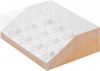 Коробка для капкейков на 12 шт с пластиковой крышкой (крафт) 310х235х100 мм