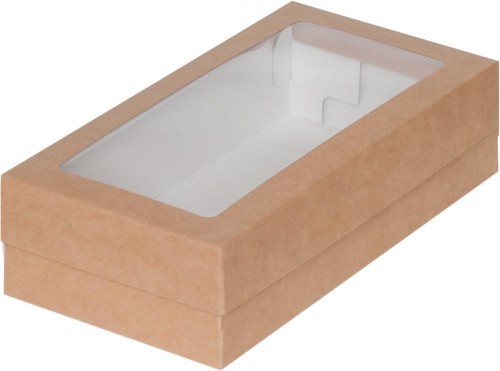Коробка для макарон с окном (крафт) 210х100х55 мм
