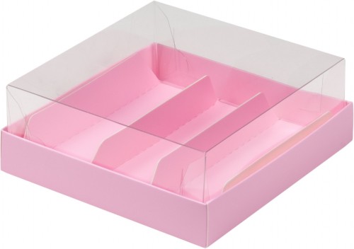 Коробка для эклеров с прозрачным куполом на 3 шт (розовая) 135х130х50 мм