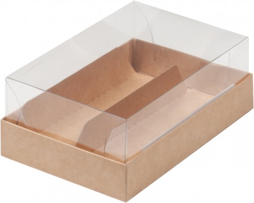 Коробка для эклеров с прозрачным куполом на 2 шт (крафт) 135х130х50 мм
