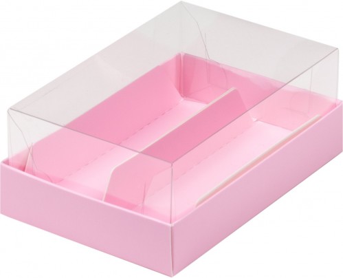 Коробка для эклеров с прозрачным куполом на 2 шт (розовая) 135х90х50 мм