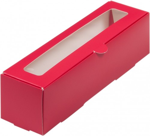 Коробка для макарон с окном (красная) 210х55х55 мм