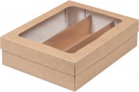 Коробка для макарон с окном и ложементом на 3 шт (крафт) 210х165х55 мм