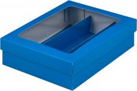 Коробка для макарон с окном и ложементом на 3 шт (синяя) 210х165х55 мм