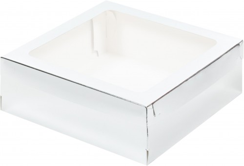 Коробка для зефира, тортов и пирожных со съемной крышкой (серебро) 200/200/70 мм