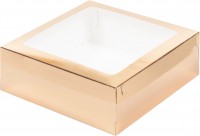 Коробка для зефира, тортов и пирожных со съемной крышкой (золото) 200х200х70 мм