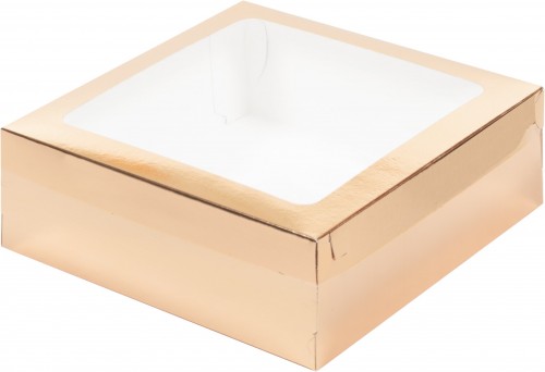 Коробка для зефира, тортов и пирожных со съемной крышкой (золото) 200/200/70 мм
