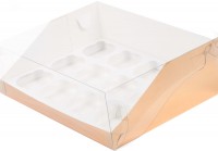 Коробка для капкейков на 12 шт с пластиковой крышкой (золото) 310х235х100 мм