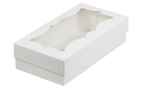 Коробка для макарон с фигурным окном (белая) 210х110х55 мм