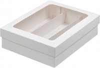 Коробка для макарон с окном и ложементом на 3 шт (белая) 210х165х55 мм
