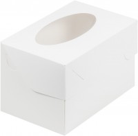 Коробка для капкейков на 2 шт с окном (белая) 160х100х100 мм 