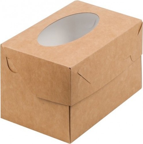 Коробка для капкейков на 2 шт с окном (крафт) 170х100х100 мм