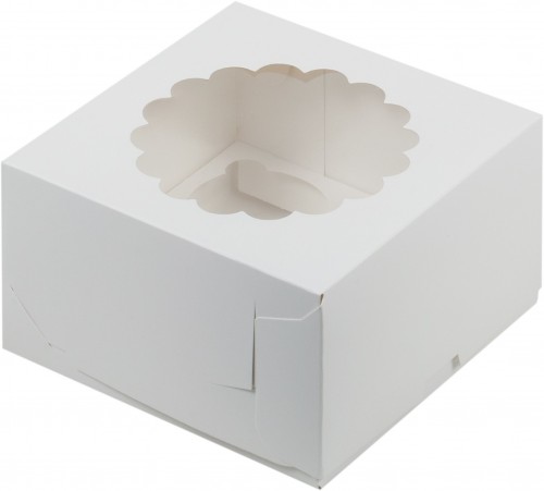Коробка для капкейков на 4 шт с окном (белая)  160х160х100 мм