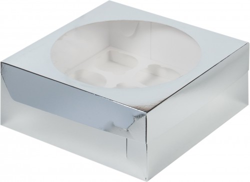 Коробка для капкейков на 9 шт с окном (серебро) 235х235х100 мм