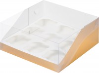 Коробка для капкейков на 9 шт ПРЕМИУМ с пластиковой крышкой (золото) 235х235х100 мм