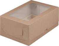 Коробка для капкейков на 6 шт с прямоугольным окном (крафт) 235х160х100 мм
