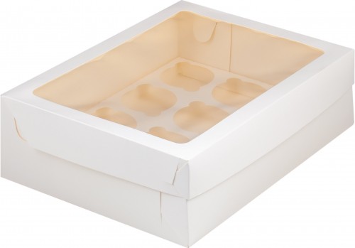 Коробка для капкейков на 12 шт с окном (белая) 320х235х100 мм