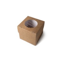 Коробка для капкейков на 1 шт с окном (крафт) 100х100х120 мм