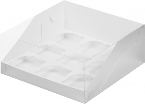 Коробка для капкейков на 9 шт ПРЕМИУМ с пластиковой крышкой (серебро) 235х235х100 мм