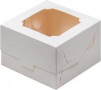Коробка для бенто-торта с окном (белая) 120х120х80 мм