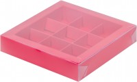 Коробка для конфет на 9 шт с пластиковой крышкой (красная) 155х155х30 мм