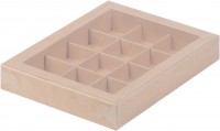 Коробка для конфет на 12 шт с пластиковой крышкой (крафт) 190х150х30 мм