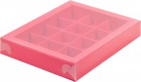 Коробка для конфет на 12 шт с пластиковой крышкой (красная) 190х150х30 мм 
