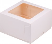 Коробка для капкейков на 4 шт с прямоугольным окном (белая) 160х160х100 мм